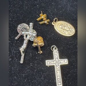 Gold and Silver Religious Jewelry Set pins Pendant and earrings